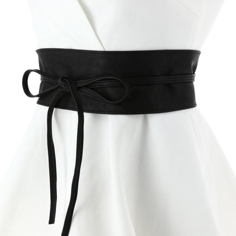 FASHIONGEN Obi Belt for Women â€“ Wide Waist Belt in Faux Leather, MICA - Black, 2XL - Image 2